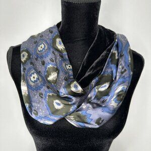 Kevin‎ O'Brien Studio Infinity Loop Scarf Velveteen Black Gray Blue Silk Soft
